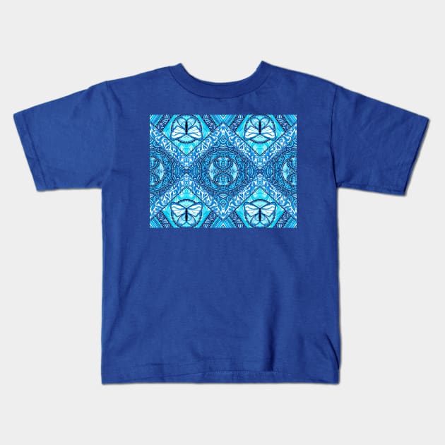 Blue Butterfly Mandala Kids T-Shirt by Carolina Díaz